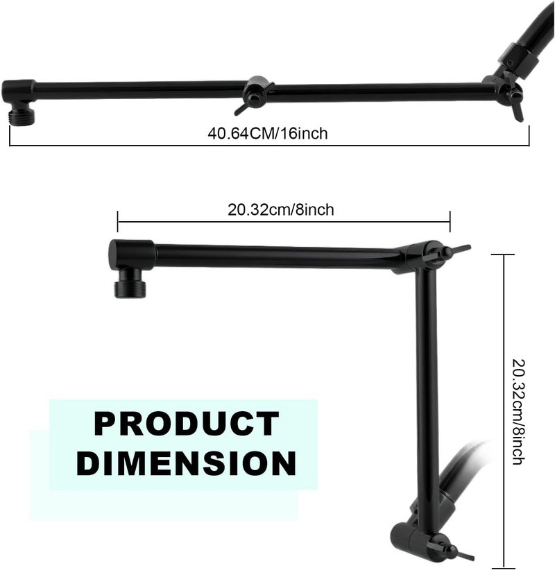 RLKDKJ Shower Head Extension Arm, 16 Inch Solid Brass Adjustable Extender with Lock Joint, Height & Angle Adjustable Shower Arm for Rainfall or Fixed Shower Head, G1/2 Connector (Matt Black) - Image 3